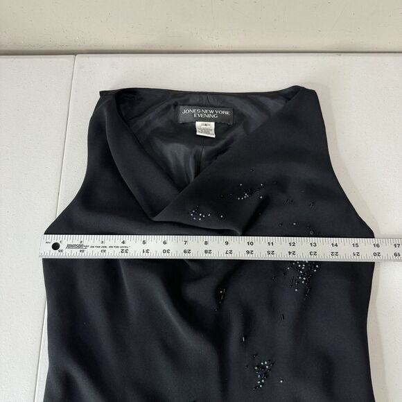 Vintage Jones New York Womens Dress 4 Black Cowl Beaded Crepe Gown Formal Prom - Picture 7 of 13